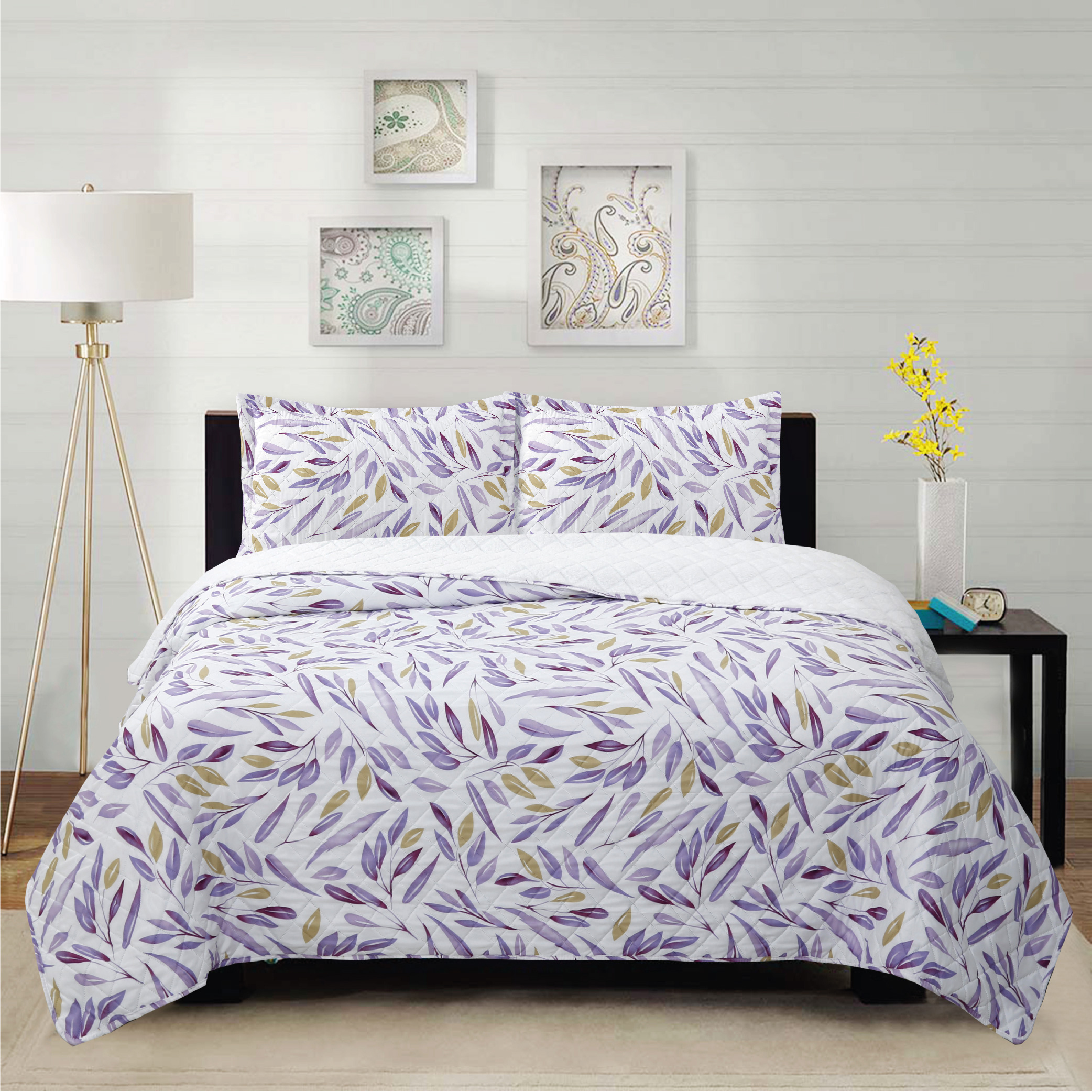 Chantilly - Cubrecama Micro Sherpa Hojas De Invierno 1.5P