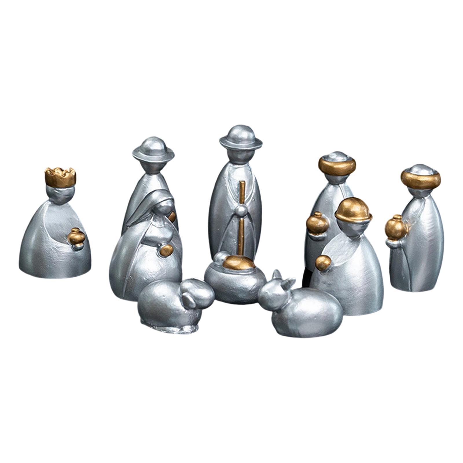 Magideal - 10 Piezas Belén De Navidad Set De Figuras Del Nacimiento Escultura Artística Adorno Para Estantería De Resina Con Fina Artesanía Adecuado Para Oficin Plata