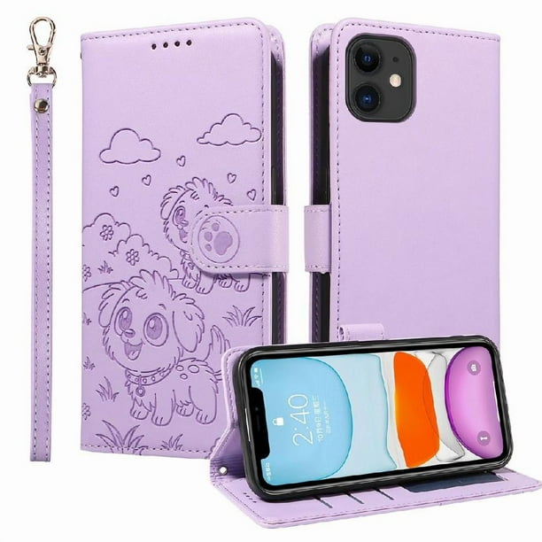 Funda Billetera FOXDOCK Compatible con iPhone 12 Mini , Diseño Perrito Tierno, Ranuras para Tarjetas y Soporte Plegable
