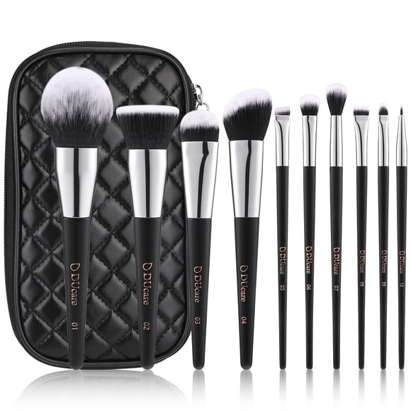 Set de brochas de maquillaje DuCare, 10 unidades, con funda sintética Kabuki