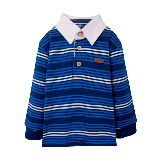 Polera Bebé Niño a Rayas con Cuello Azul