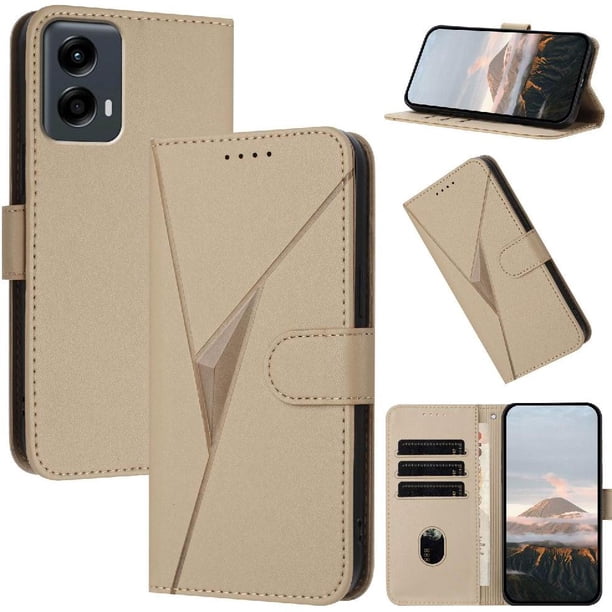 Funda Cartera Fibra de Carbono para Motorola MOTO G 5G 2024 con Soporte y Cierre Magnético Oro