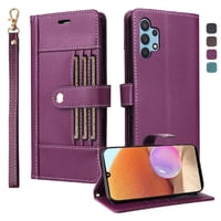 Foxdock Funda Tipo Cartera Para Samsung Galaxy A32 4G – Cubierta De Cuero Pu Con Múltiples Ranuras, Bolsillo Para Efectivo Y Correa De Muñeca