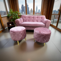 Muebles New - Sofa New Dos Cuerpos Mas Dos Puff Palo Rosa Felpa