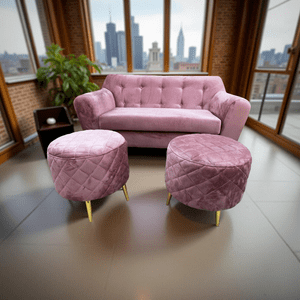 Muebles New - Sofa Dos Cuerpos Mas Dos Puff Palo Rosa Felpa