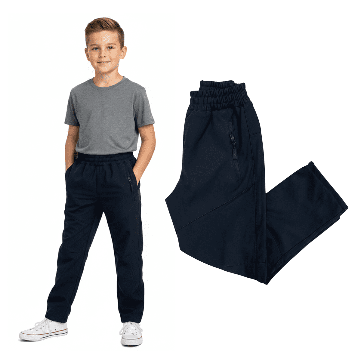 Genérico - Pantalon Softshell Cintura Elástica Para Niños Con Micropolar Senderismo