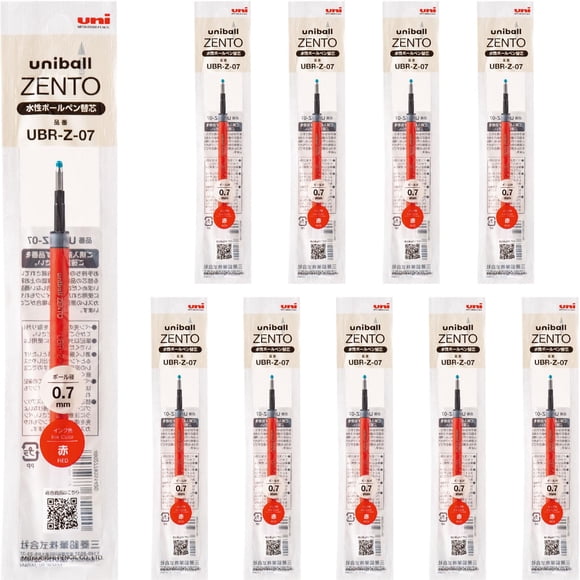 Recarga Uniball Zento Ubr z 07 Tinta A Base De Agua Roja 0 7 Mm Paquete De 10