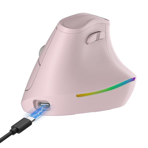 Ratón KYSONA 57°, ergonómico, inalámbrico, recargable, rosa