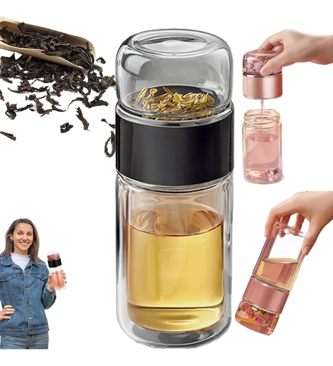 Genérica - Termos Infusor De Té Botella De Vidrio Doble Pared Portátil 280Ml