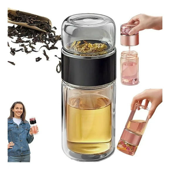 Termos Infusor De Té Botella De Vidrio Doble Pared Portátil 280ml