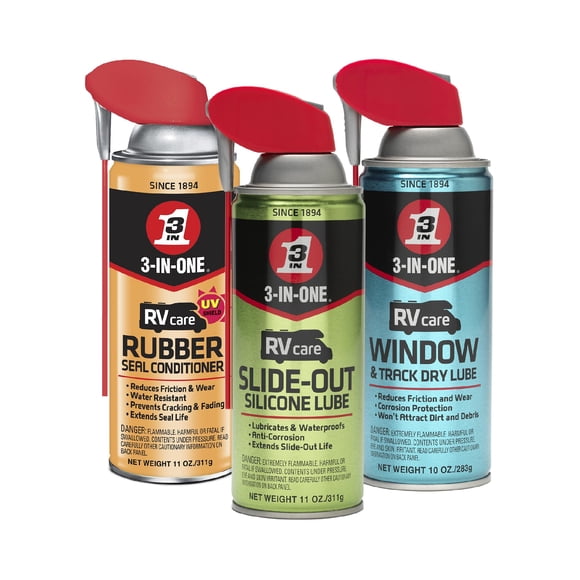 Pack 3 en uno de Care Trio Lube RV Slide Out de 325 ml, lubricante Window & Track de 300 ml y acondicionador Rubber Seal de 325 ml