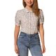 thumbnail image 1 of INSPIRE CHIC Blusa de Mujer con Cuello Peter Pan, Manga Corta Abullonada Floral, Ribete en Contraste, Abotonada, Talla S, Naranja, 1 of 6
