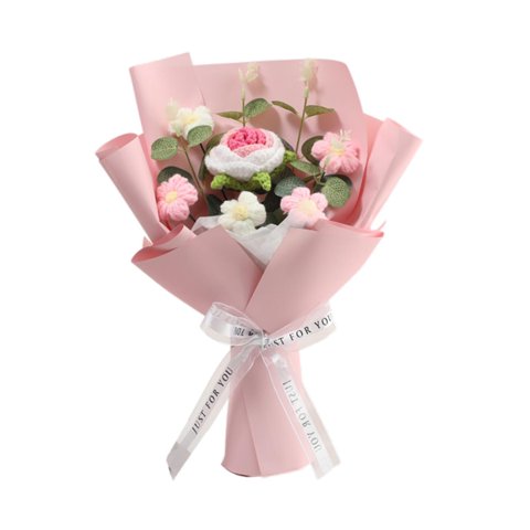 Bothyi - Ramo De Flores De Crochet Terminado, Regalo Para Mamá, Flores Artificiales Tejidas A Mano En Color Rosa