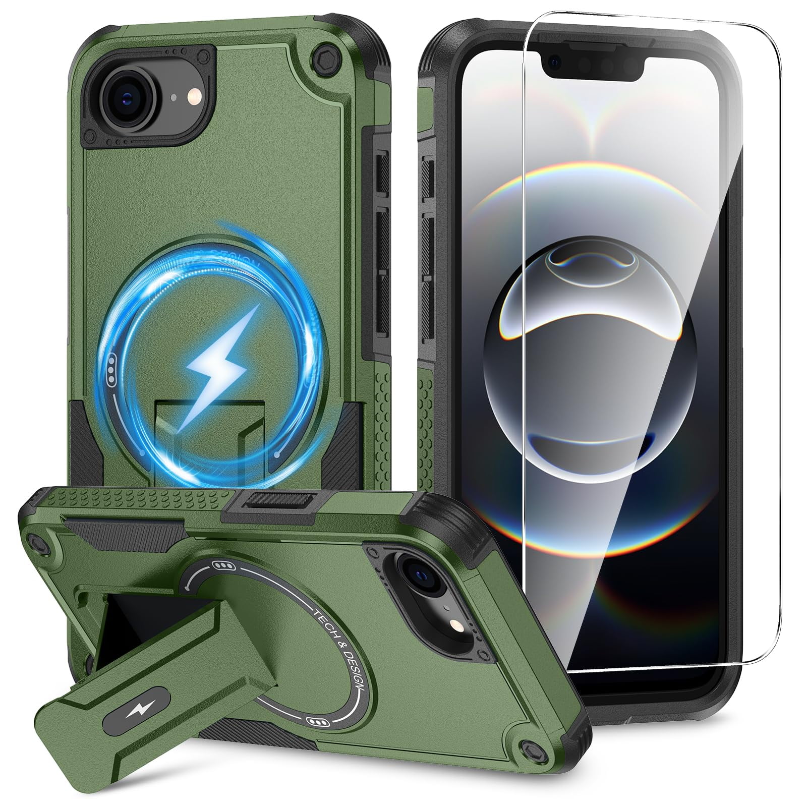 Funda De Teléfono Caka Para Iphone 16e Con Soporte Y Protector De Pantalla