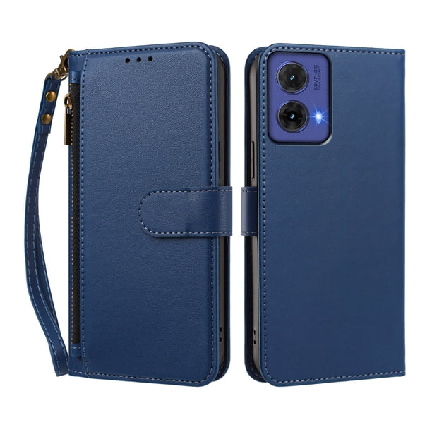 Funda Tipo Billetera para Motorola Moto G85 5G con Soporte y Bolsillo con Cierre Azul profundo