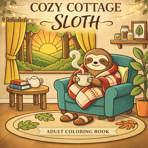 Libro para colorear de perezoso en cabaña acogedora: escenas de vida lenta para adultos