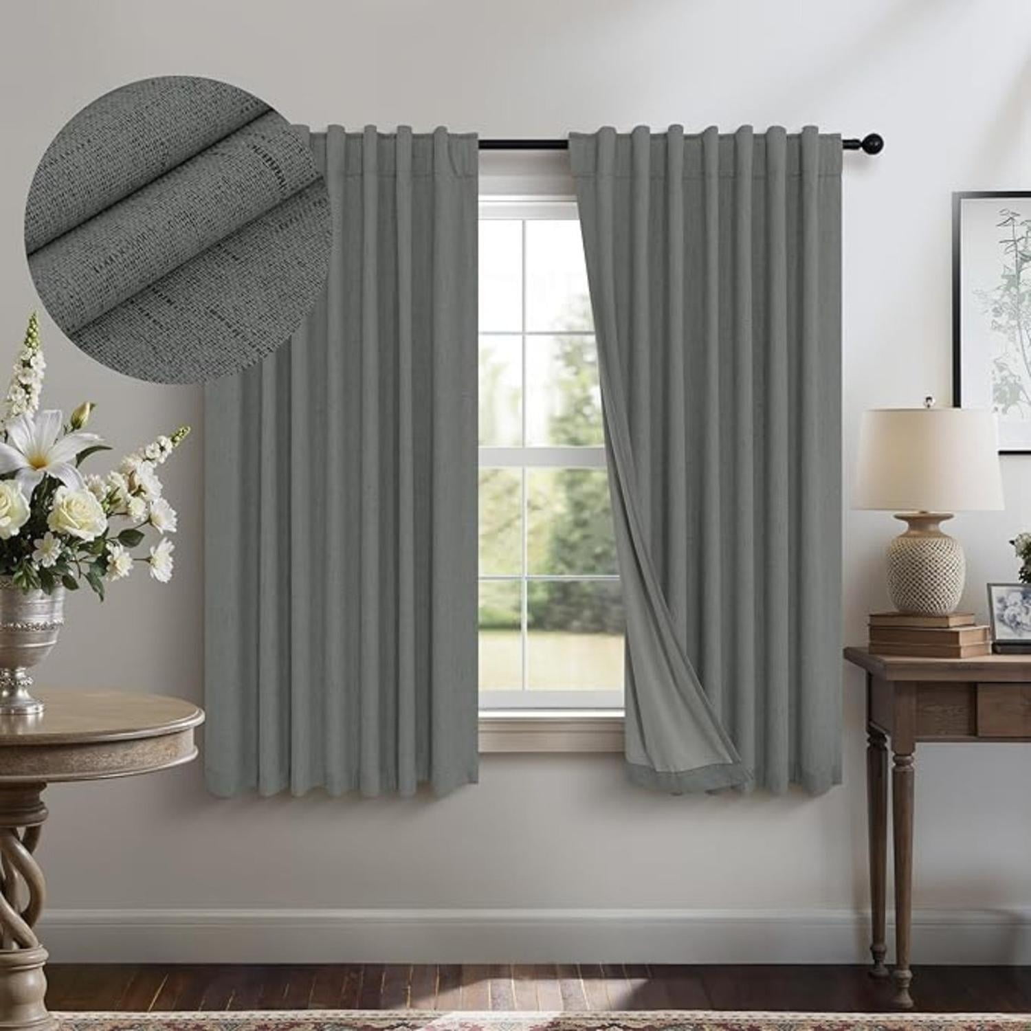 Aura Zeus - Cortina 100% Blackout 2 Paños 160x108 Lino Termica Roller Az Gris Gris