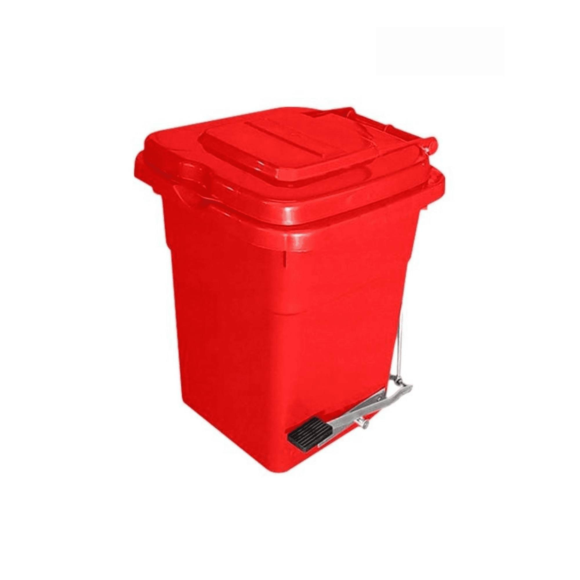 Industrial Partner - Basurero Plastico Con Tapa Y Pedal 50 Litros - Rojo