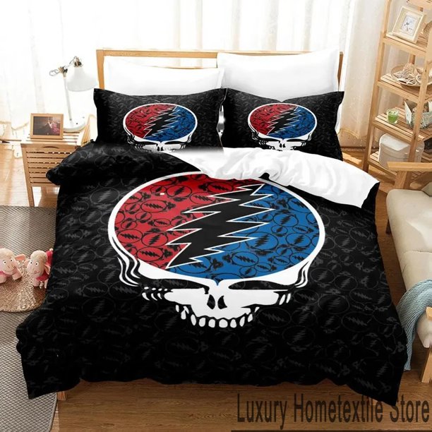 Skull Grateful Dead Bedding Set Duvet Cover Comforter Pillowcase Boys Girls Adults Bedroom Bed Sheets