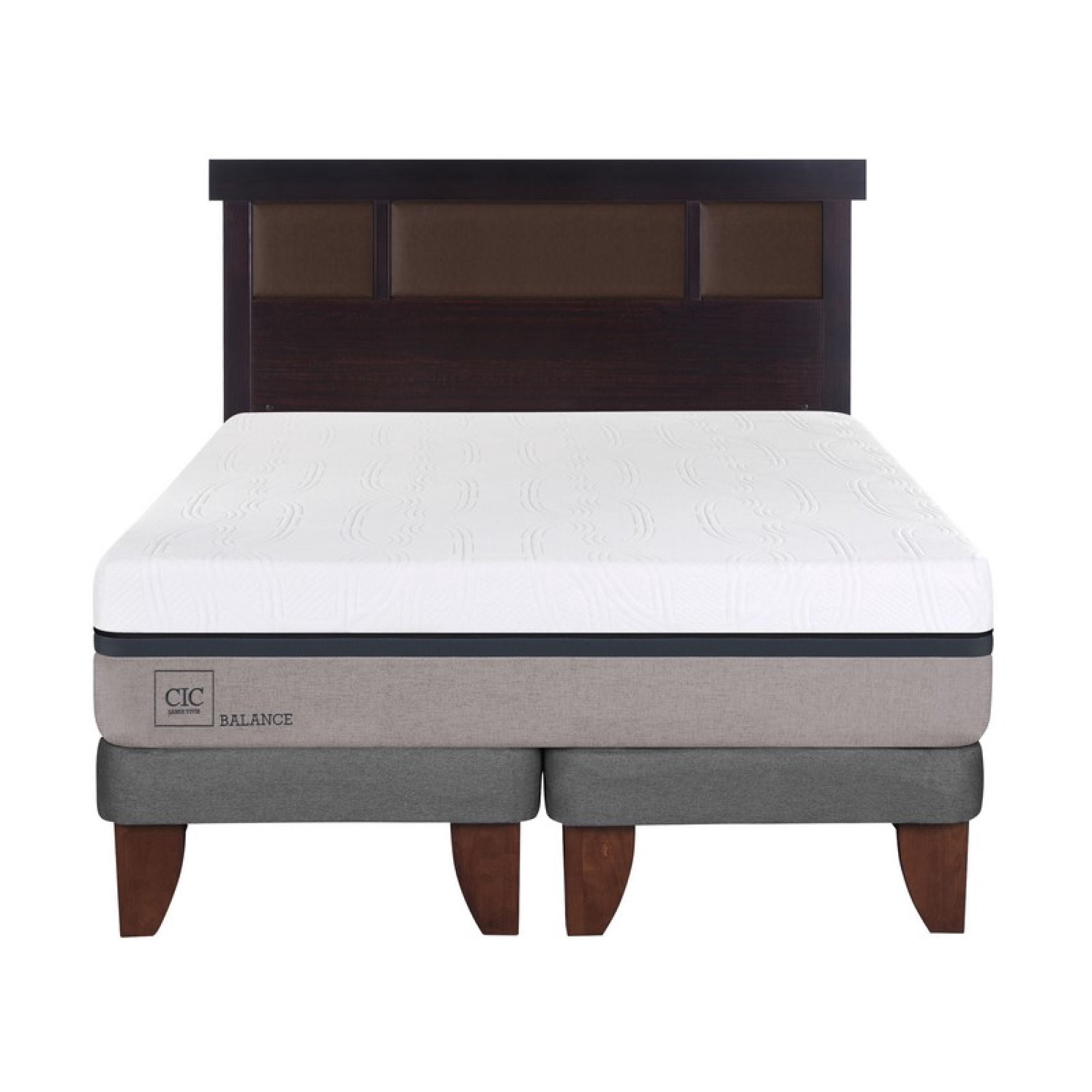 Cama Europea Balance 2 Plazas Base Dividida + Respaldo Dublin Chocolate