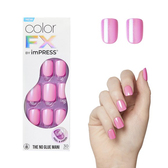 Press-On Nails Impress «Late Night», talla corta, rosa claro