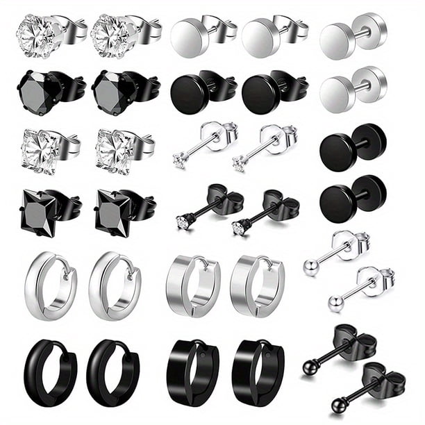 24pcs Men's Punk Earrings: Creative & Trendy Stainless Steel Jewelry Set