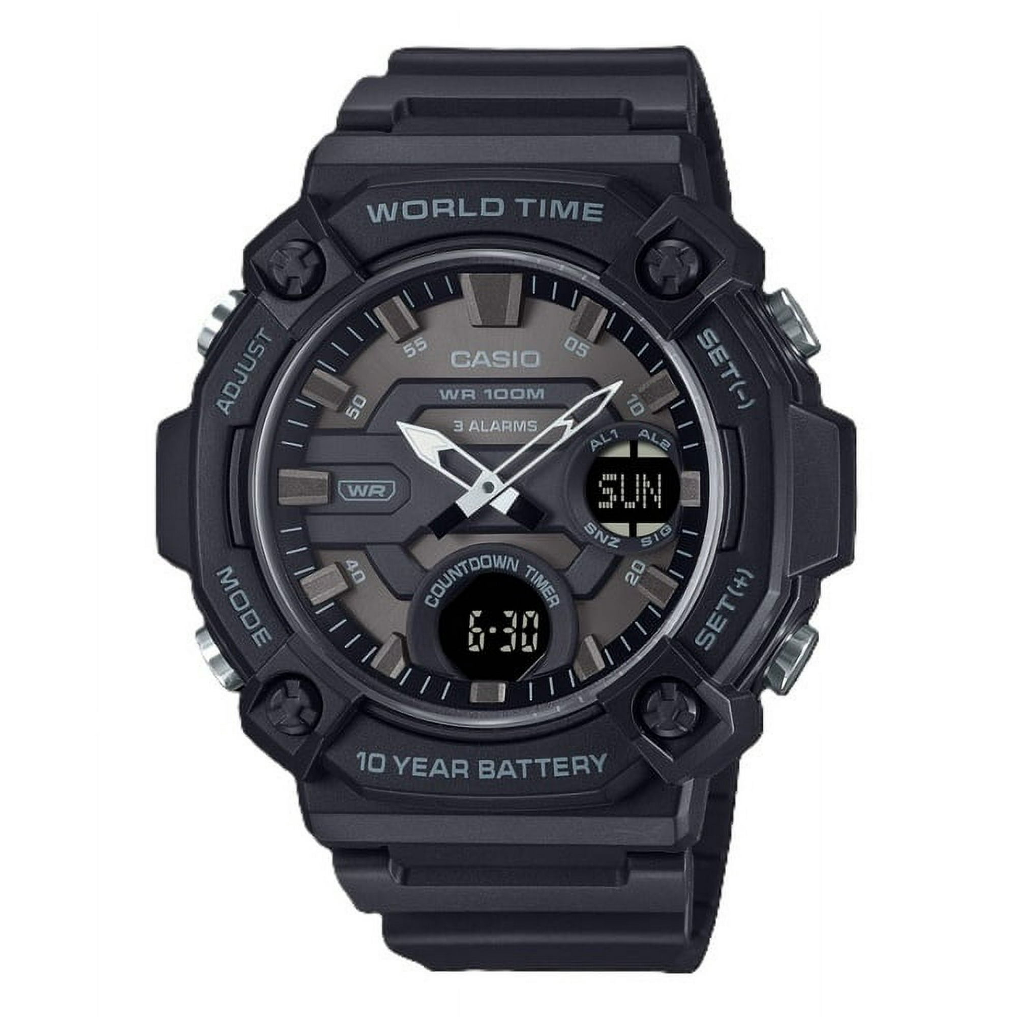 Casio - Reloj Standard Análogo Digital Correa De Resina Esfera Gris Cuarzo Aeq-120w-1bv 100m Para Hombre