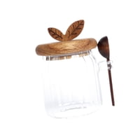 Bothyi - Jarra De Vidrio Con Tapa De Madera Y Cuchara De Frasco Transparente Para La Despensa De Azúcar Del Baño 500Ml