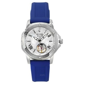 Reloj Bulova Marine Star Silicone Strap Mother Of Pearl Dial Automatic 96L324 100M Women'S Watch