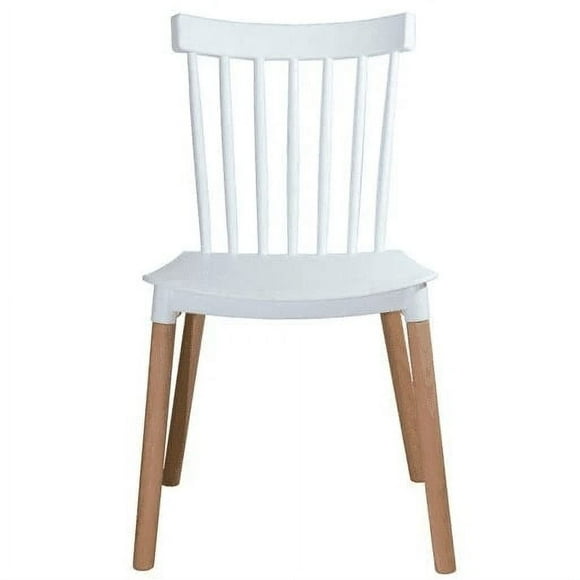 Silla de Comedor Windsor Blanca de Polipropileno con Patas de Madera