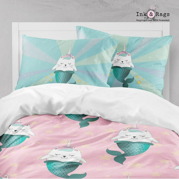Caticorn Mermaids Colección de ropa de cama para niños grandes Unicornio Gato Sirena