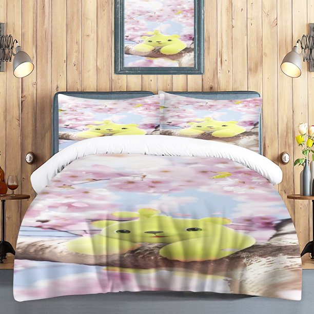 Budding Bear Duvet Cover Set for Children Quilt Cartoon Anime Queen Size Bedding King Comforter Grade A Printed