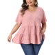 thumbnail image 1 of Agnes Orinda Blusa de Mujer Talla Grande con Ojales y Capas, Escote en V, Manga Corta, Estilo Babydoll, Casual de Verano, 1X Rosa, 1 of 6