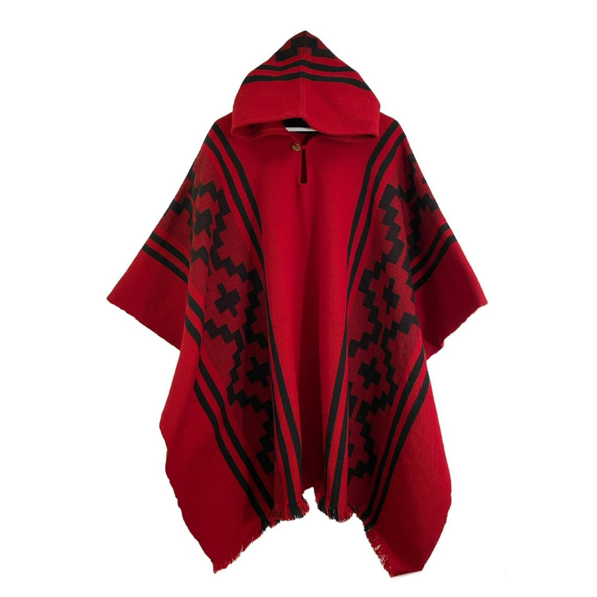 Genérico - Poncho Con Lana De Alpaca Arauco Unisex Rojo Y Negro