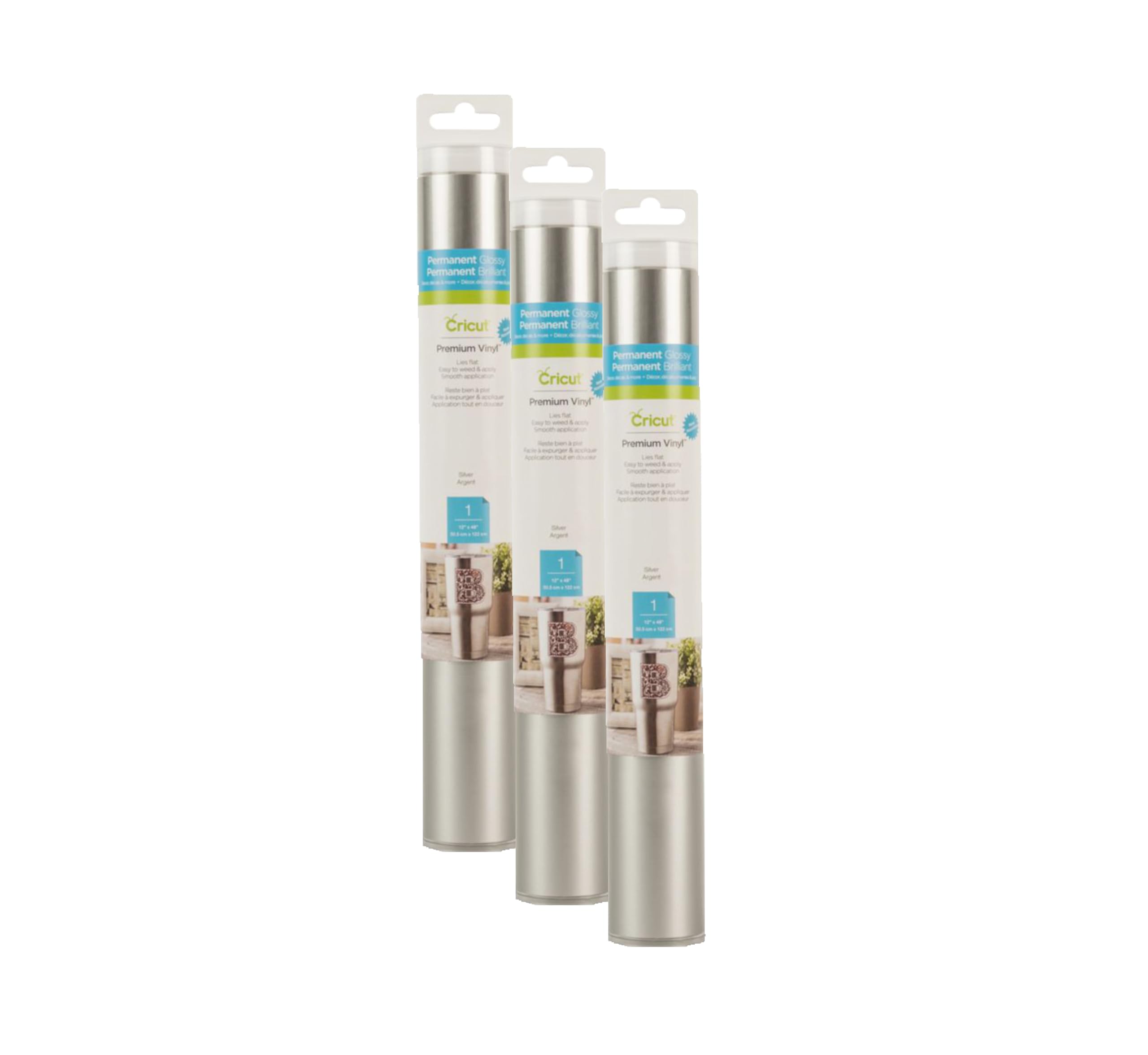 Vinilo Brillante Permanente Cricut Premium, Plateado | Paquete De 3 Rollos De 1,2 M (30,5 X 122,9 Cm) - Compatible Con Máquinas Maker Y Explore