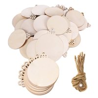 Magideal - 50X Adorno Redondo De Madera De Navidad Chips De Madera Etiquetas De Pintura Sin Terminar Con Adornos De Cuerda Artesanía Para La Boda Decoración De