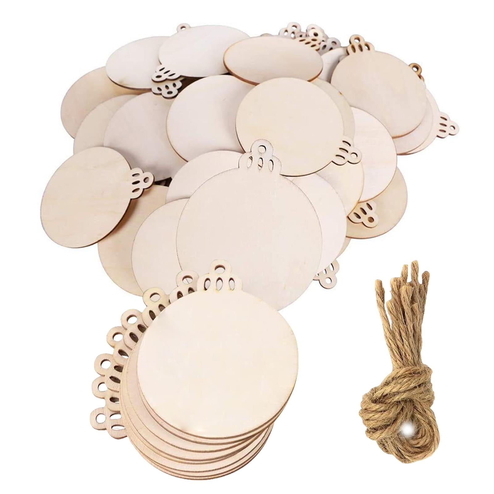 Magideal - 50x Adorno Redondo De Madera De Navidad Chips De Madera Etiquetas De Pintura Sin Terminar Con Adornos De Cuerda Artesanía Para La Boda Decoración De