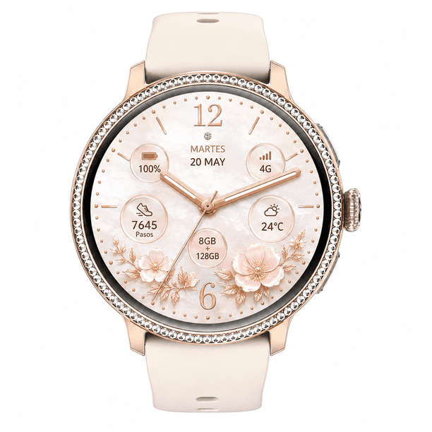Smartwatch Mujer UBABAI Android 10 AMOLED 1.6", GPS, Cámara Giratoria 2MP, Wi-Fi, 8GB RAM + 128GB, Dorado