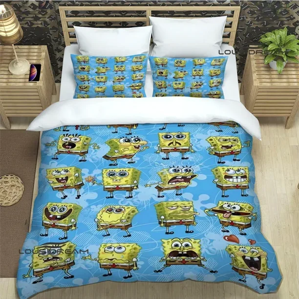 v900 Bed Sheets Cartoon S-Sponge-bob Bedding Sets exquisite bed supplies set duvet cover bed comforter set bedding set luxury birthday gift 3-Piece Bedding Set (1 Duvet Cover + 2 Pillow Shams) Bed She