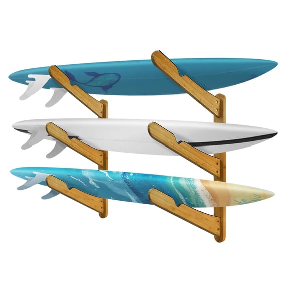 Soporte para tablas de surf TWO STONES de bambú macizo, 3 niveles, montaje en pared