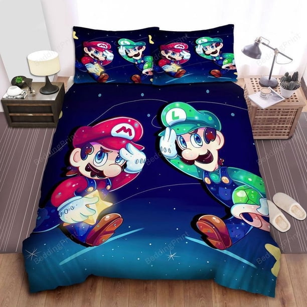 Super Mario Luigi On Their Missions Quilt Duvet Cover Set Kids Bedspread3-Piece Bedding Set