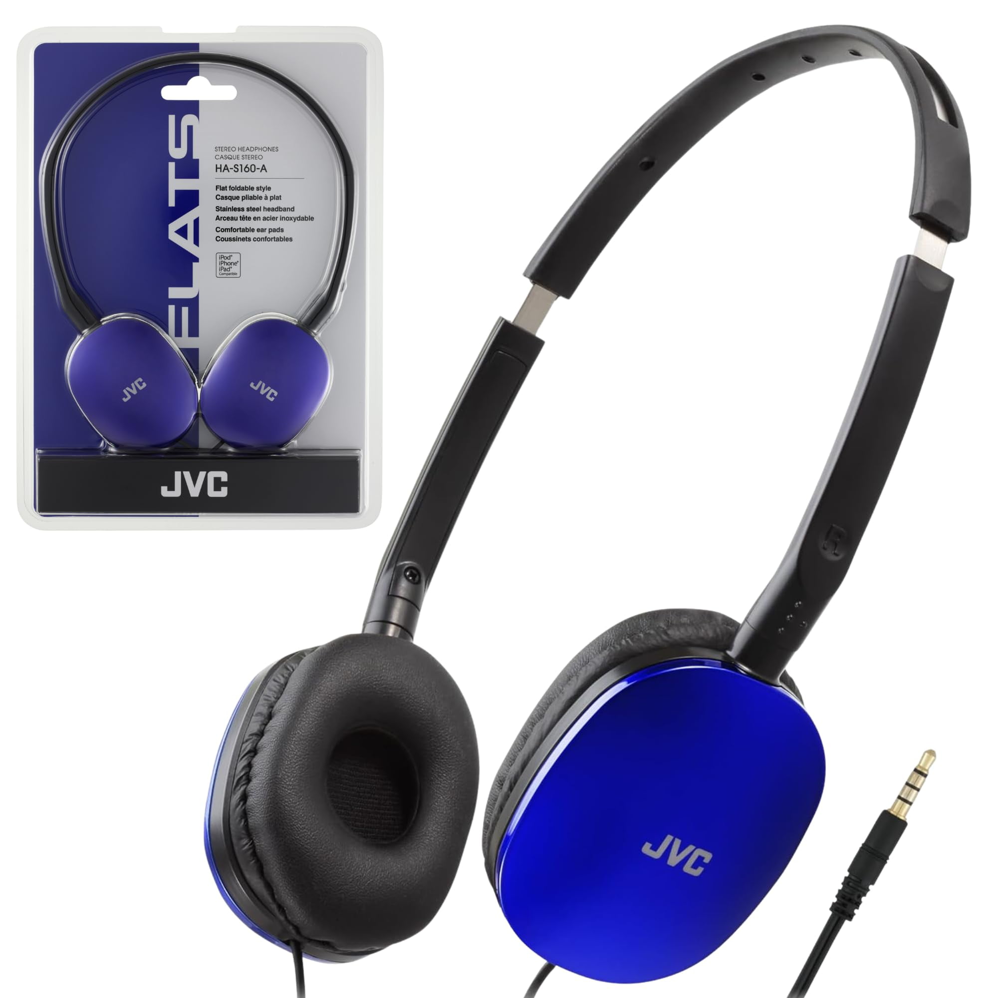 Auriculares Jvc Flats, Supraaurales, Con Cable, Planos, Plegables, Controlador De 30 Mm