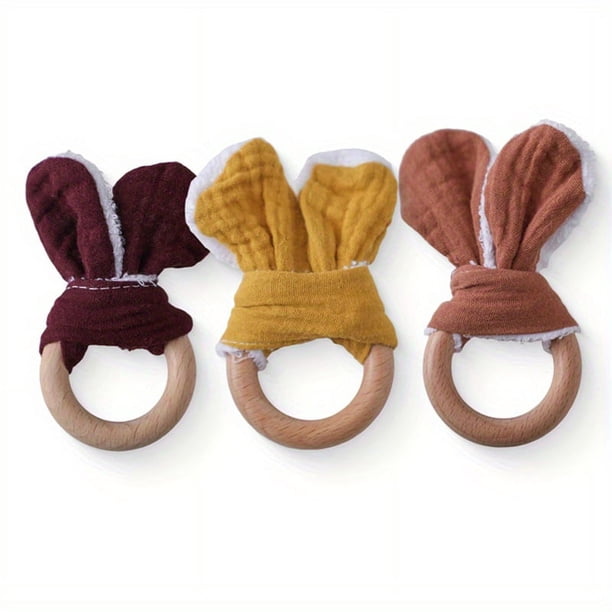 Wooden Baby Teething Ring, Cute Rabbit Shape, Newborn Tactile Training Teething Toy