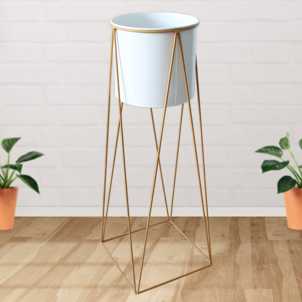 Tyk Hogar - Macetero Con Pedestal Dorado Grande