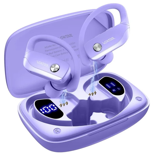 VEATOOL Auriculares Inalámbricos Bluetooth Deportivos, Bluetooth 5.4, Auriculares con Gancho Auricular, 72H de Reproducción, Micrófono con Cancelación de Ruido