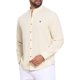 thumbnail image 4 of INSPIRE CHIC Camisa de Negocios de Lino de Color Sólido con Botones y Mangas Largas para Hombre con Cuello Mao 2XL Caqui, 4 of 5