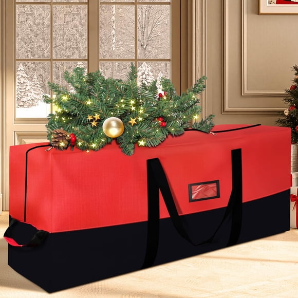 Bolsa de almacenamiento para árbol de Navidad mstoekn, resistente, 9 pies, negra y roja