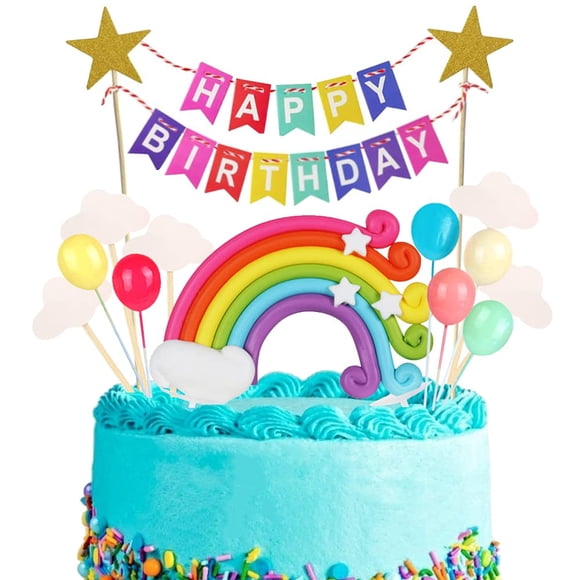 Set de 15 adornos para pastel Xihuimay con temática de cumpleaños arcoíris