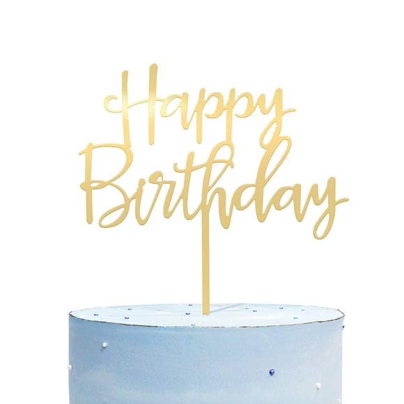 Cake topper CC TOWN Feliz Cumpleaños dorado de acrílico 15 x 18 cm