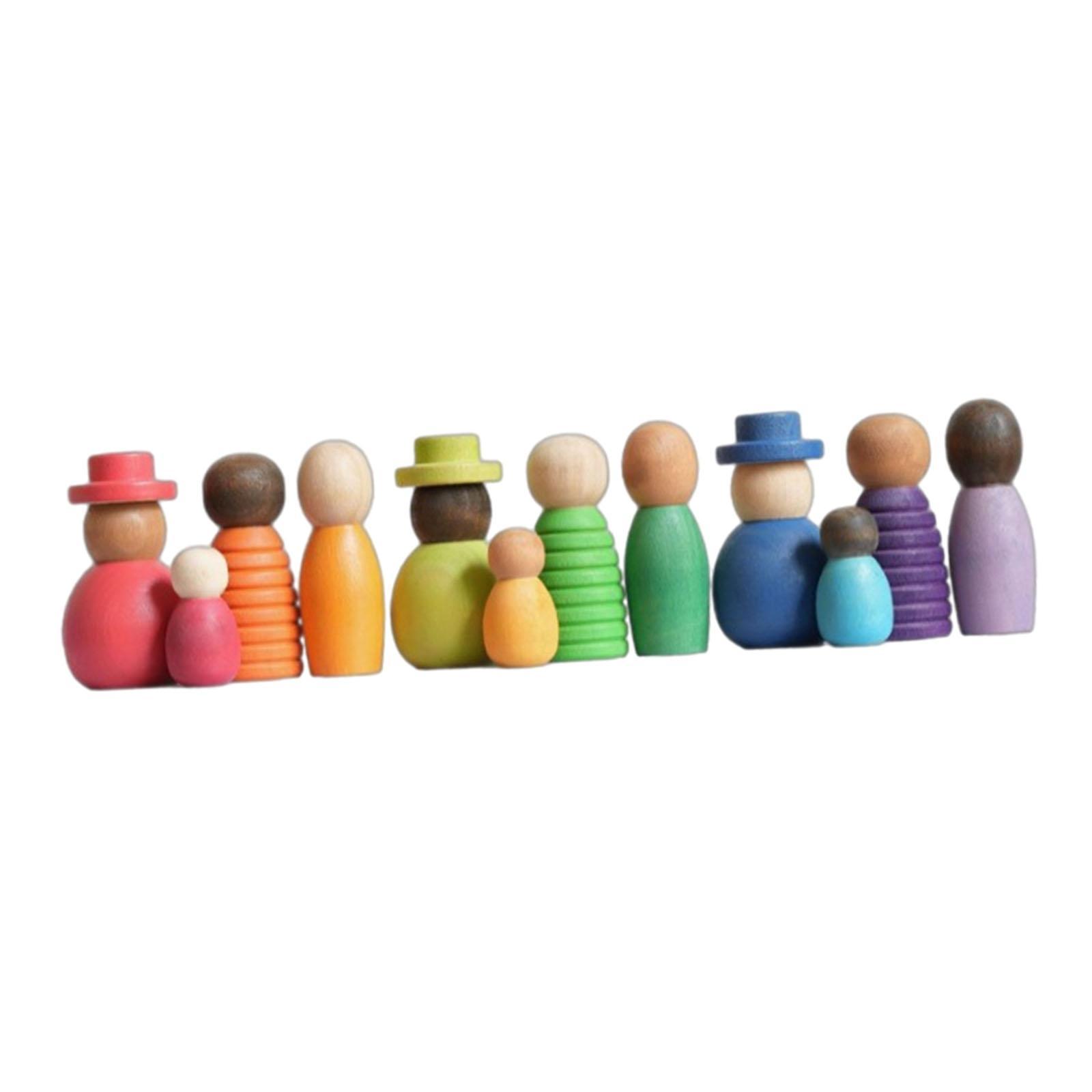 Magideal - Personas De Madera Para Niños Pequeños, Figuras De Juego De Simulación, Muñecas De Madera Con Clavija De Arcoíris, Juguetes Montessori Para Juegos De